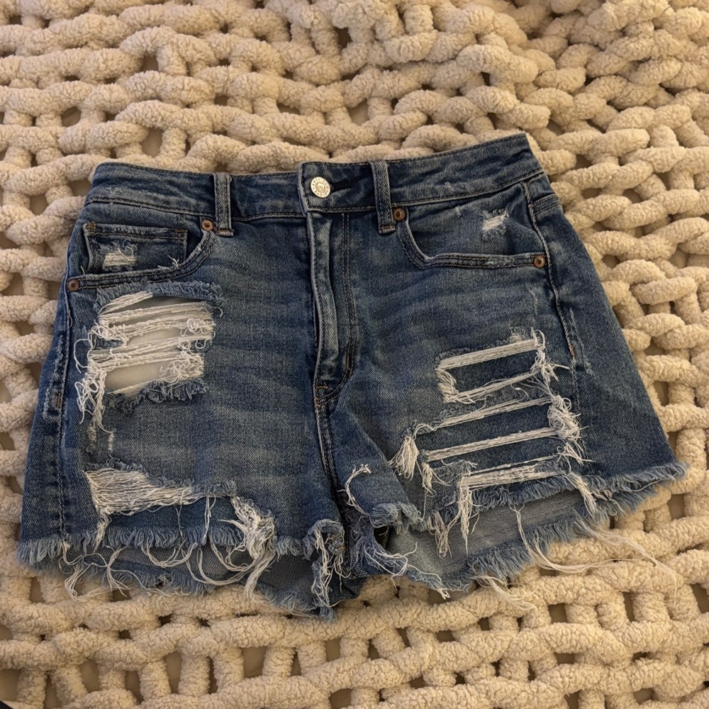 American Eagle Outfitters Blue Distressed Jean Shorts